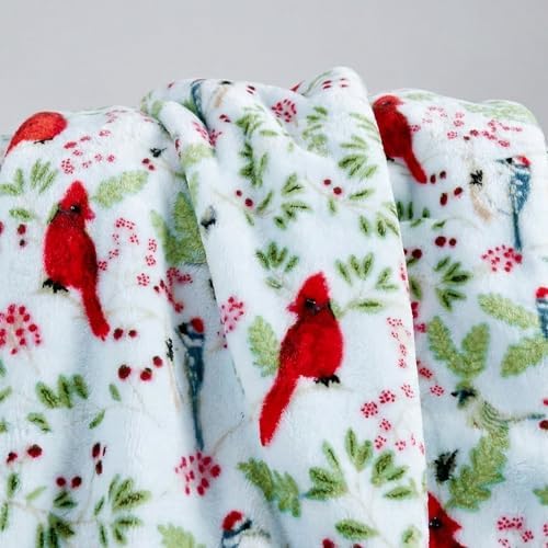 Elegant Comfort Luxury Velvet Super Soft Christmas Prints Fleece Blanket-Holiday Theme Home Décor Fuzzy Warm and Cozy Throws for Winter Bedding, Couch and Gift, 50 x 60 inch, Cardinal - Image 4