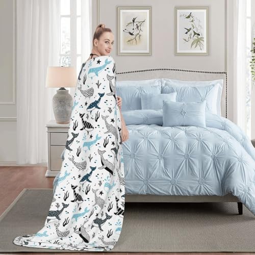 Whales Throw Blanket Sharks Lightweight Warm Flannel Fleece Blankets Cozy Soft Air Conditioning Blanket Gifts for Women Men Girls Boys 50"x40" - Image 2