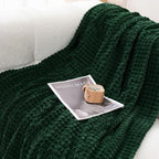 Puncuntex Fleece Throw Blanket Dark Green 90"×90" with Square Grid Design - Image 4