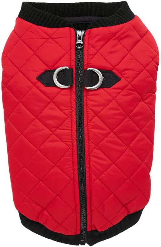 Gooby Fashion Vest Dog Jacket - Red, Large - Warm Zip Up Dog Bomber Vest with Dual D Ring Leash Water Resistant for Small to Medium Dogs