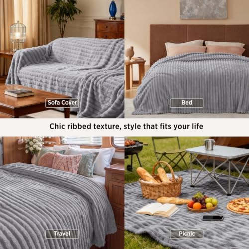 Bedsure Soft Queen Size Blanket for Bed Light Grey "90"x90" - Image 4