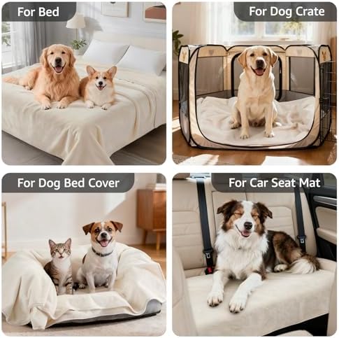 LOOBANI Waterproof Dog Blanket for Couch, Soft Couch Cover 50" x 60" Beige - Image 5
