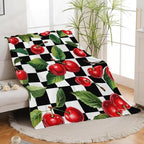 Cherry Blanket for Girls Women Adults Kids Soft Cozy Fleece Fruit Buffalo Plaid Preppy Gifts Throw Blankets Warm Flannel Plush Lightweight Decor for Couch Bed Sofa 60"X50" - Image 3