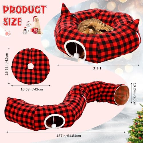 Dansydaisy Cat Tunnel Christmas Tree Skirt Red Black, 33.9 Inch Bed Cave - Image 2