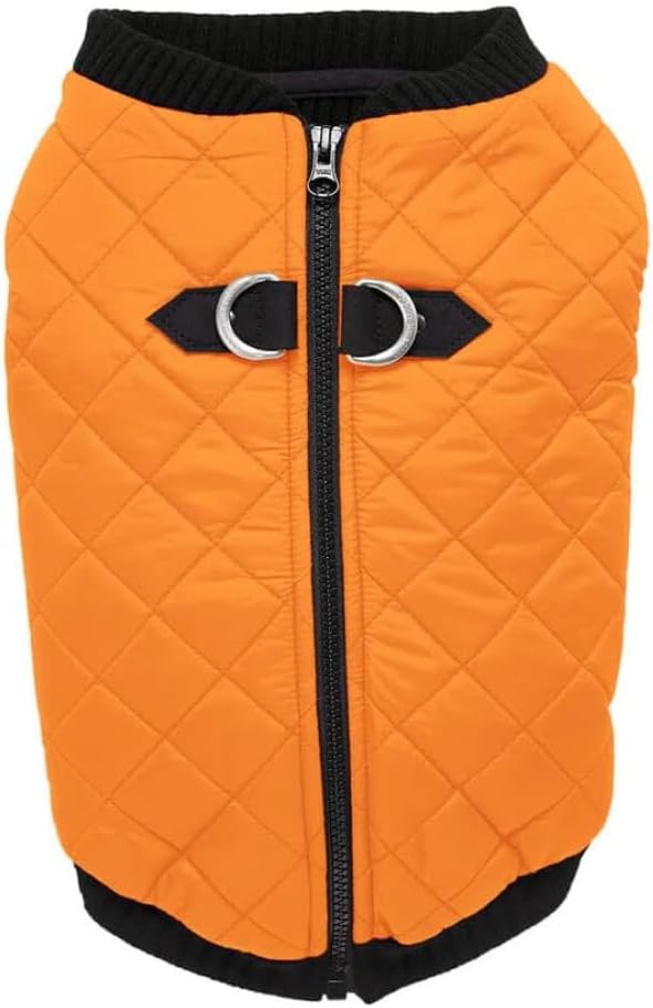 Gooby Fashion Vest Dog Jacket - Orange, Large - Warm Zip Up Bomber Vest with Dual D Ring Leash - Winter Water Resistant Small Dog Sweater