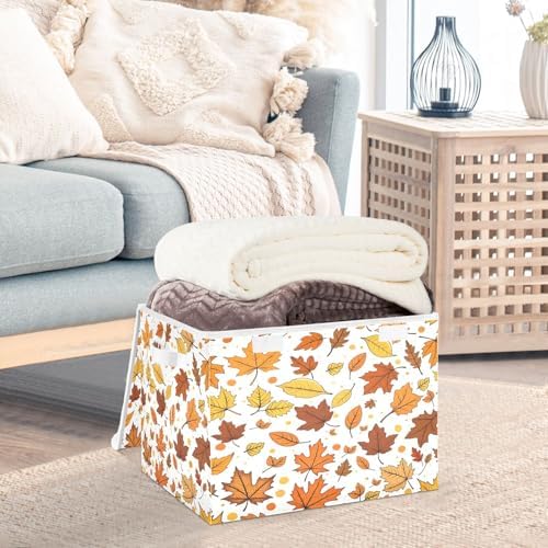 Bolaz Storage Bins with Lids and Handles,Maple Leaf Pattern Storage Box Basket with Cover Collapsible Organizer Containers for Home Closet, Shelves - Image 5