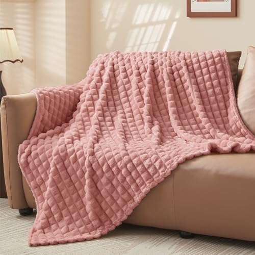 BEDELITE Dusty Pink Checked Fleece Twin Throw Blanket for Bed, 60x80 Inch - Image 2