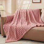 BEDELITE Dusty Pink Checked Fleece Twin Throw Blanket for Bed, 60x80 Inch - Image 2