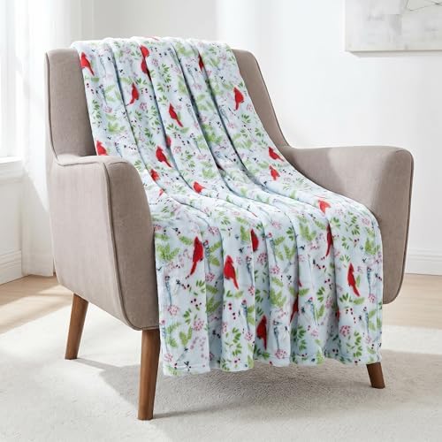Elegant Comfort Luxury Velvet Super Soft Christmas Prints Fleece Blanket-Holiday Theme Home Décor Fuzzy Warm and Cozy Throws for Winter Bedding, Couch and Gift, 50 x 60 inch, Cardinal - Image 2