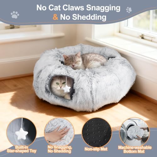 Cat Tunnel Bed for Indoor Cats, Zipper-Style Warm Soft Cat Donut Tunnel Toy - Image 4