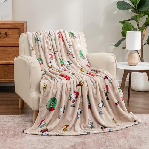 Berkshire Blanket Peanuts® VelvetLoft® Cute Character Snoopy Plush Blanket, Snoopy Best Christmas Icons Opened Up Large Neutral(60in x 70in) - Image 6