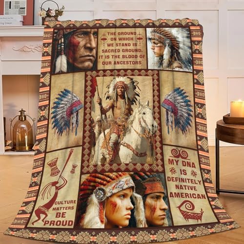 Native American Throw Blanket Indian Southwest Native American Cacique Stuff Gifts for Adults Women Men Soft Cozy Warm Plush Fluffy Fuzzy Fleece Blanket Decor 60''X80'' - Image 3
