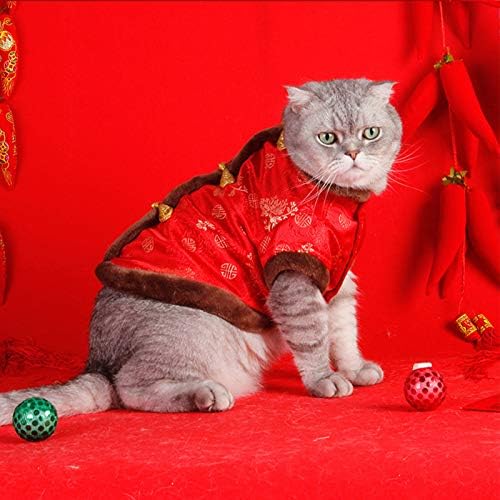 SEIS New Year Cat Knot Buttons Coat Dogs Cheongsam Winter Pet Clothes Vest Christmas Costume for Cats Teddy Bichon Small Medium Dogs (Brown, L (Chest Circumference 63cm/ 24.8")) - Image 2
