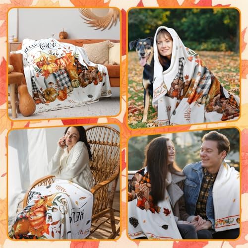 Breling Fall Pumpkin Gnome Flannel Throw Blanket 60"x50" Cozy Couch - Image 5