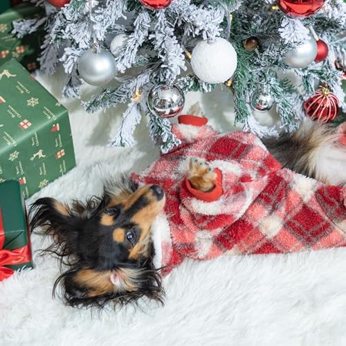 Fitwarm Collared Neck Plaid Dog Pajamas, Thermal Christmas Clothes for Small Dogs Boy Girl, Holiday Pet Outfit, Red, White, Medium - Image 7