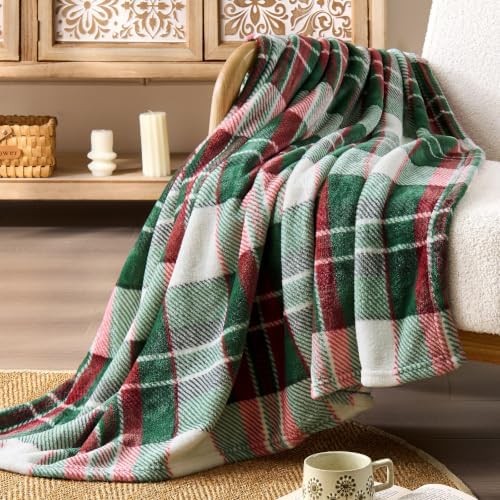 BEDELITE Christmas Fleece Twin Blanket for Couch, White & Green & Red - Image 4