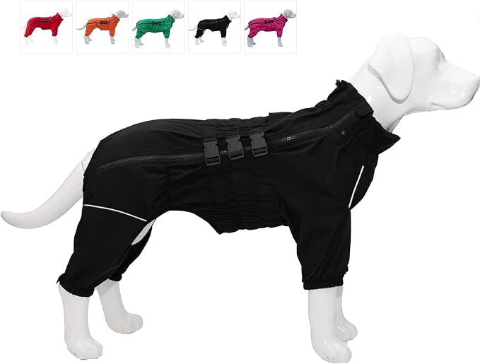 Lovelonglong Waterproof Dog Raincoat – 6-Leg Full Body Dog Rain Suit with Reflective Strips & Leash Opening, Outdoor Dog Jacket for Rainy Weather