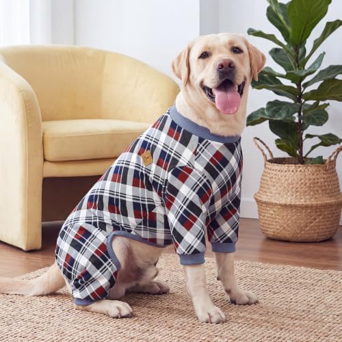 XPUDAC 4 Pack Dog Pajamas for Large Dogs Cats Plaid Doggie Clothes Puppy Onesies Christmas Pajamas Jumpsuits Pet Pjs Shirt Apparel 4X-Large, Red Green Beige Grey - Image 4