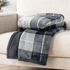 PAVILIA Twin Plaid Sherpa Throw Blanket for Couch Sofa Bed Dark Grey, 60x80 - Image 4