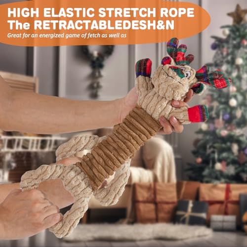 Christmas Dog Squeaky Toys for Large Dogs Tug of War Dog Plush Toys,Large Stuffed Dog Toys with Crinkled Paper,Stuffed Animals Toys for Dogs to Keep Them Busy - Image 2