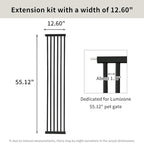 Lumizone Extra Tall Cat Gate Extension Kit 55.12" High 12.6" Wide Black | Tall Pet Gate Dog Gate for Doorway Hallway Stairs Pressure Mounted Extra Wide 1.37" Gap No Drilling