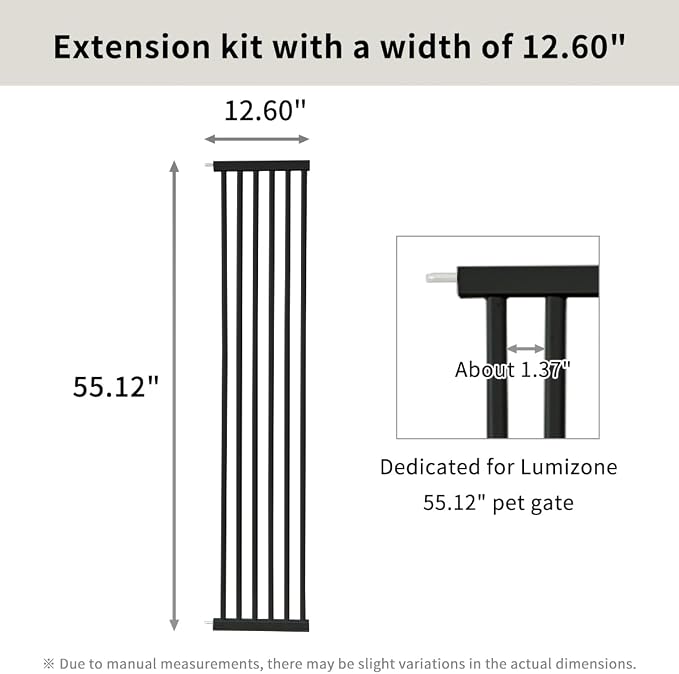 Lumizone Extra Tall Cat Gate Extension Kit 55.12" High 12.6" Wide Black | Tall Pet Gate Dog Gate for Doorway Hallway Stairs Pressure Mounted Extra Wide 1.37" Gap No Drilling