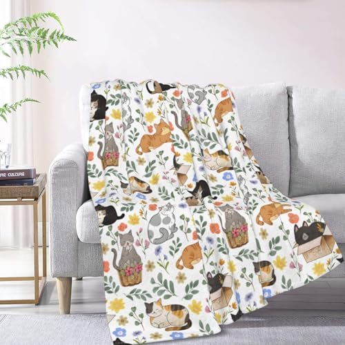 Cute Cat Throw Blanket, Super Soft Fuzzy Fleece Blanket for Boys Girls Kids, Cozy Lightweight Blankets for Bedroom Couch Sofa, Gifts for Cat Lovers 50"x40" - Image 2