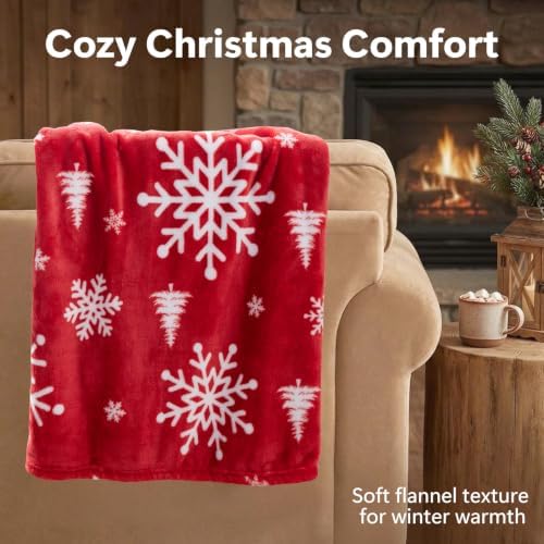 Vessia Snowflakes Printed Throw Blanket for Couch, 300GSM Red Winter Decor - Image 7