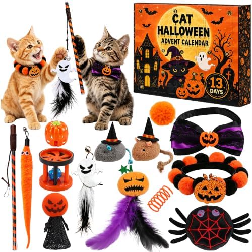 13 Day Halloween Cat Advent Calendar 2026, Interactive Cat Toys Countdown Calendar with Feather Wand, Plush Mice, Bell Balls, Springs, for Cats by Unknown