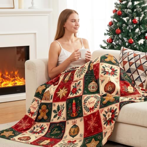 FuWeave Christmas Patchwork Gingerbread Man Throw Blanket, 50'' x 60'' - Image 4