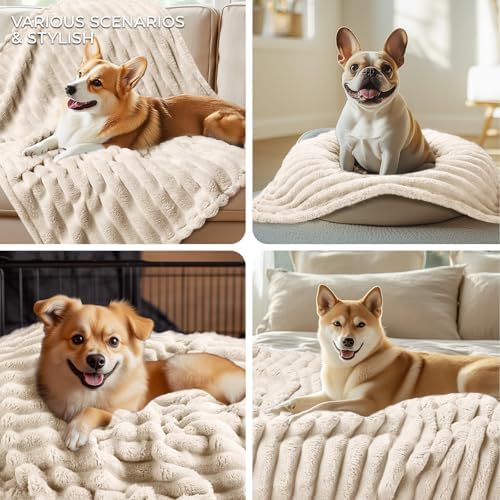 LINENLUX 1 Pack 3 Fleece Dog Blanket Soft Warm Washable for Cat Beige Small - Image 4
