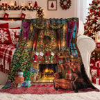 Neasow Christmas Throw Blanket, Christmas Eve Fireplace Tree and Puppy Design Soft Fuzzy Cozy Flannel Blanket Gift for Family and Friends Home Sofa Couch Chair Decorative 50x60 Inch - Image 3