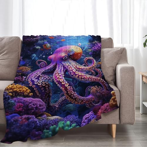 Octopus Blanket Ocean Octopus Throw Blankets Decor Stuff Cozy Flannel Fleece Soft Plush Fuzzy Warm Lightweight Bedding Gifts for Women Girls Kids 80"X60" - Image 3