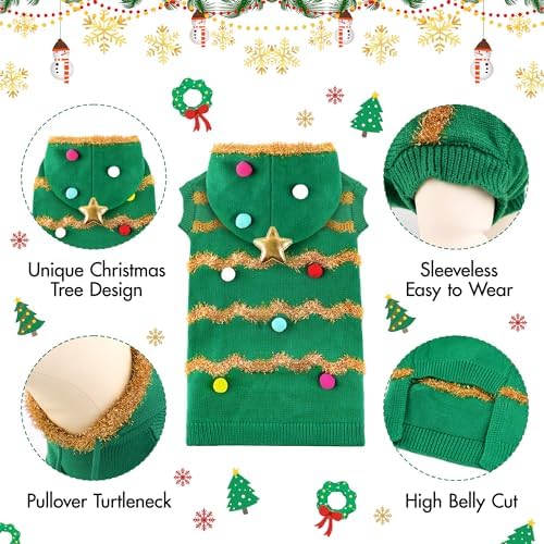Dog Christmas Sweater Funny Christmas Tree Dog Costume with Hat Soft Warm Knitted Pet Clothes Cold Weather Puppy Clothes for Small Medium Large Dogs Cats - Image 4