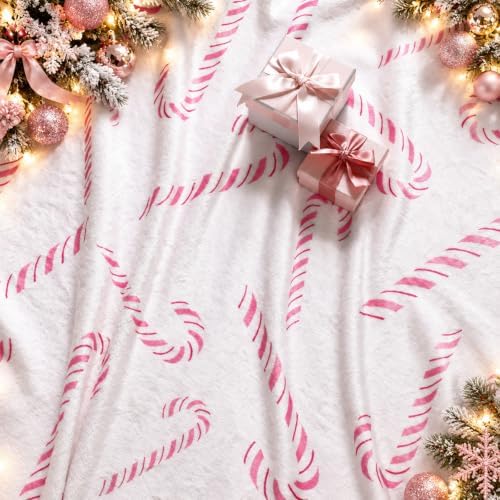 Pink Christmas Candy Cane Throw Blanket Candy Cane Decor 50 x 60 Inches - Image 3
