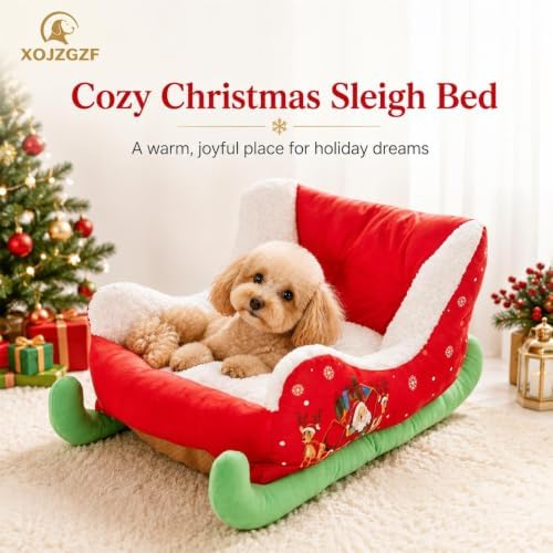Christmas Santa Sleigh Dog Bed Washable Plush Sofa Beds for Cats and Pets - Image 2
