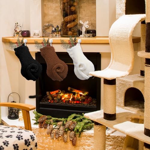 Civaner 3 Pcs Cat Christmas Stockings, 15.75 Inch Faux Fur Hanging Decor - Image 5