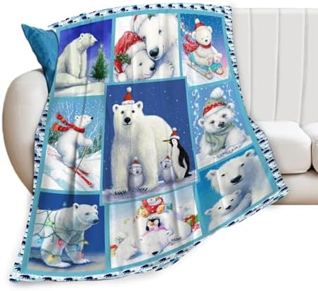Christmas Polar Bear Blanket for Girls Women Boys Men Adults Kids Soft Cozy Fleece Cute White Bears Throw Blankets Gifts Warm Flannel Plush Lightweight Decor for Couch Bed Sofa 80"X60" - Image 2