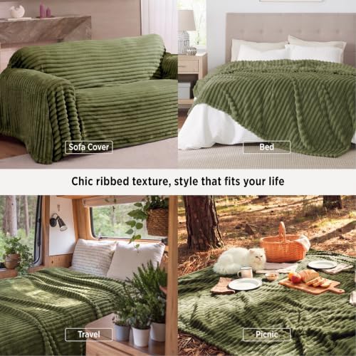 Bedsure Soft Full Size Fleece Blankets for Bed Moss 84"x90" - Image 4