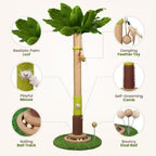 37'' Tall Cat Scratching Post, Sturdy Cat Tree Tower with Plush Perch, Hanging Toy & Interactive Wooden Ball, Durable Sisal Scratcher for Indoor Cats and Kittens - Image 3