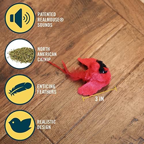 OurPets Play-N-Squeak Real Birds Interactive Cat Toys with Catnip (Cat Toys for Indoor Cats; Catnip Toy for Cats with Bird Chirping Electronic Sound and Feather) - Image 3