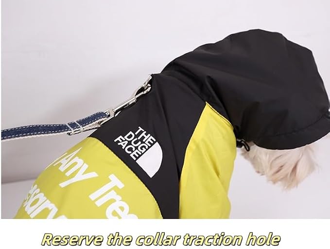 Dog Raincoat Rain Jacket,Slicker Poncho Adjustable Waterproof Dog Raincoat with Leash Hole/Reflective Words Hooded Snowproof Windproof Clothes for Small to 2X-Large Dogs (Yellow, XX-Large)