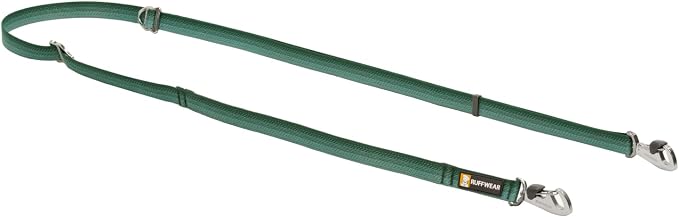 Ruffwear, Switchbak Hands‑Free Dog Leash, Adjustable 2.5–7 ft, Double‑Ended Lead with Lockable Crux Clips and Sliding V‑Rings, Waist‑Worn, Over‑Shoulder or Handheld, River Rock Green