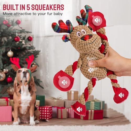 Christmas Squeaky Dog Toys Tug of War Dog Plush Toy for Large Breed Interactive Dog Chew Toys for Puppies Small and Large Dogs Training and Reduce Boredom - Image 3