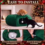 Christmas Tree Cat Tunnel 36 in Donut Bed, Green, Velvet, Fluffy - Image 5