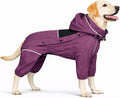 LOVELONGLONG Waterproof Dog Raincoat with Removable Hood – Outdoor Full Body Dog Jacket, Windproof Snowproof Shell Suit – All Season Pet Rain Gear Plum Purple XXL