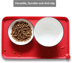 Hoki Found Silicone Pet Food Mats - Non Slip Dog Cat Bowl Mats - Classic Red