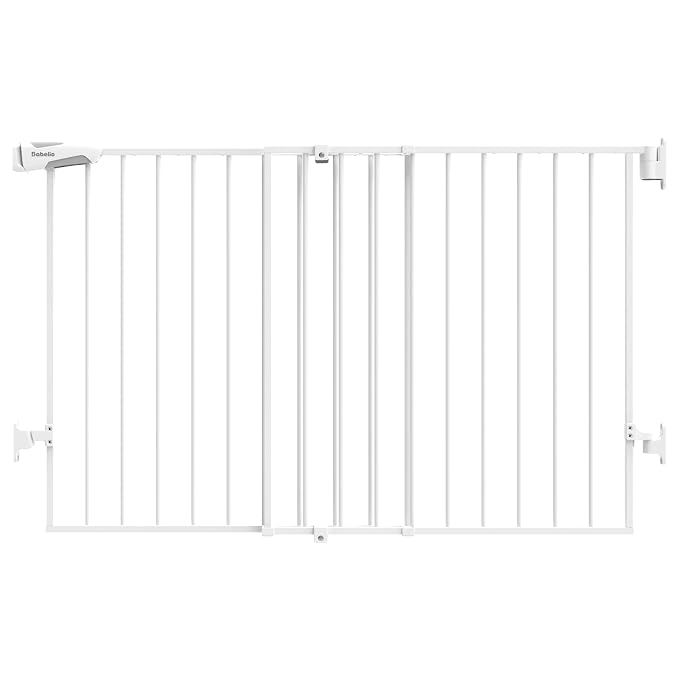Babelio 31.5-55" No Bottom Bar Baby Gate Extra Wide, 2-in-1 Auto Close Dog Gate for The House, Stairs and Doorways, with Large Walk Thru Door, White | Easy Install| One-handed Opening| Auto-close| Drill Needed Indoor Safety Dog/Pet Gate for Stairs, Hal...