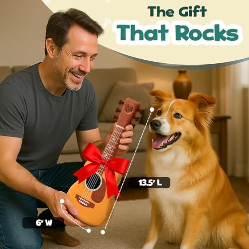 PUPROAR Guitar Dog Toy, Funny Plush Squeaky Puppy Gift, A Birthday Dog Toy & Unique Present for Small, Medium & Large Breeds - Image 5