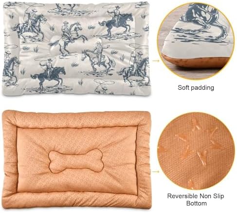 Dog Bed Mat Cowboys Horse Western Washable Anti-Slip Bottom Comfy Kennel Pad Cat Crate Pet Pad 18 x 24 Inches - Image 3
